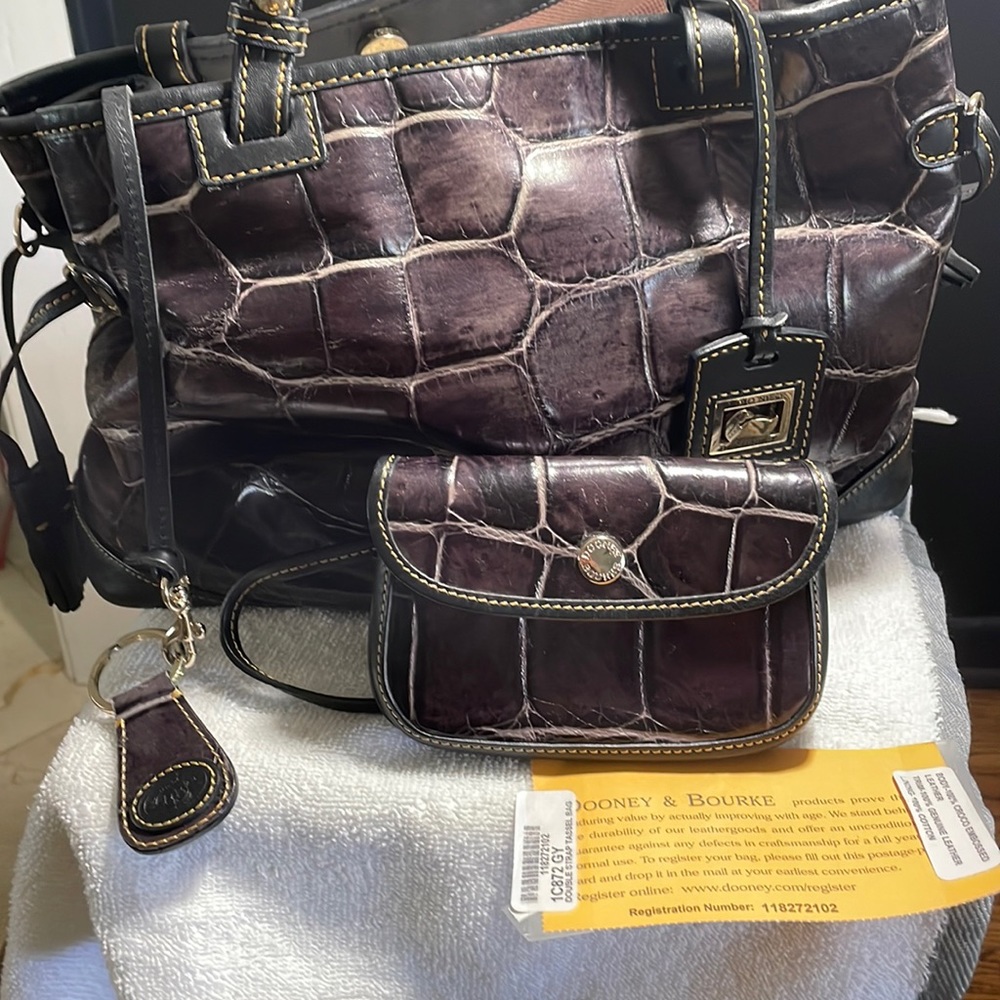 Dooney & Bourke Croco Embossed Leather Embossed Tassel Bag